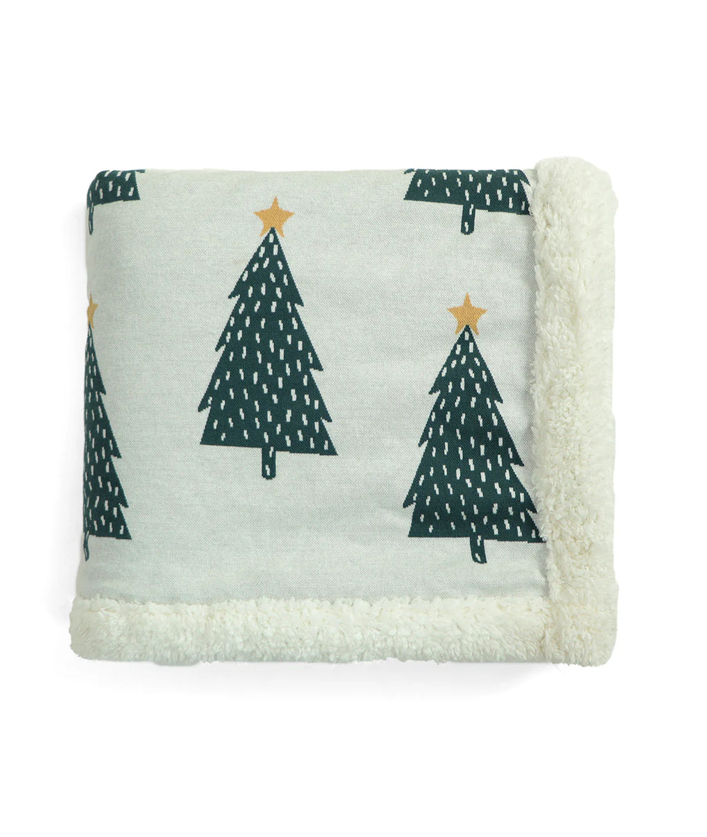 Christmas Tree Cotton Knitted Kids Blanket with Warm Sherpa Fabric (Iv