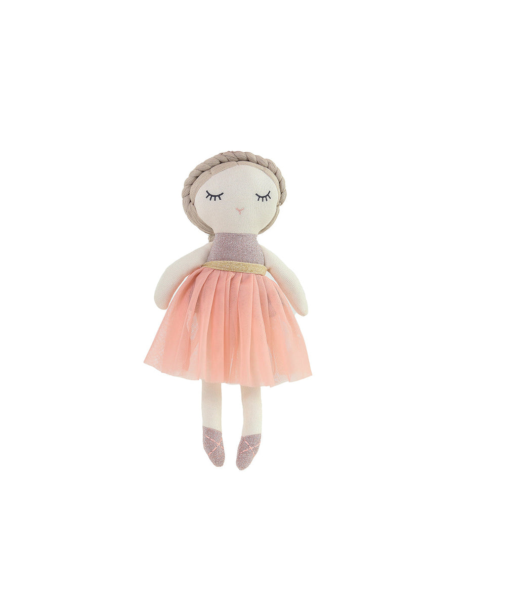 タイニーアンエステル トナー社製 Bitsy Ballerina Ballerina Cotton Knitted Stuffed Soft Toy (Ivory, Pink & Lurex)