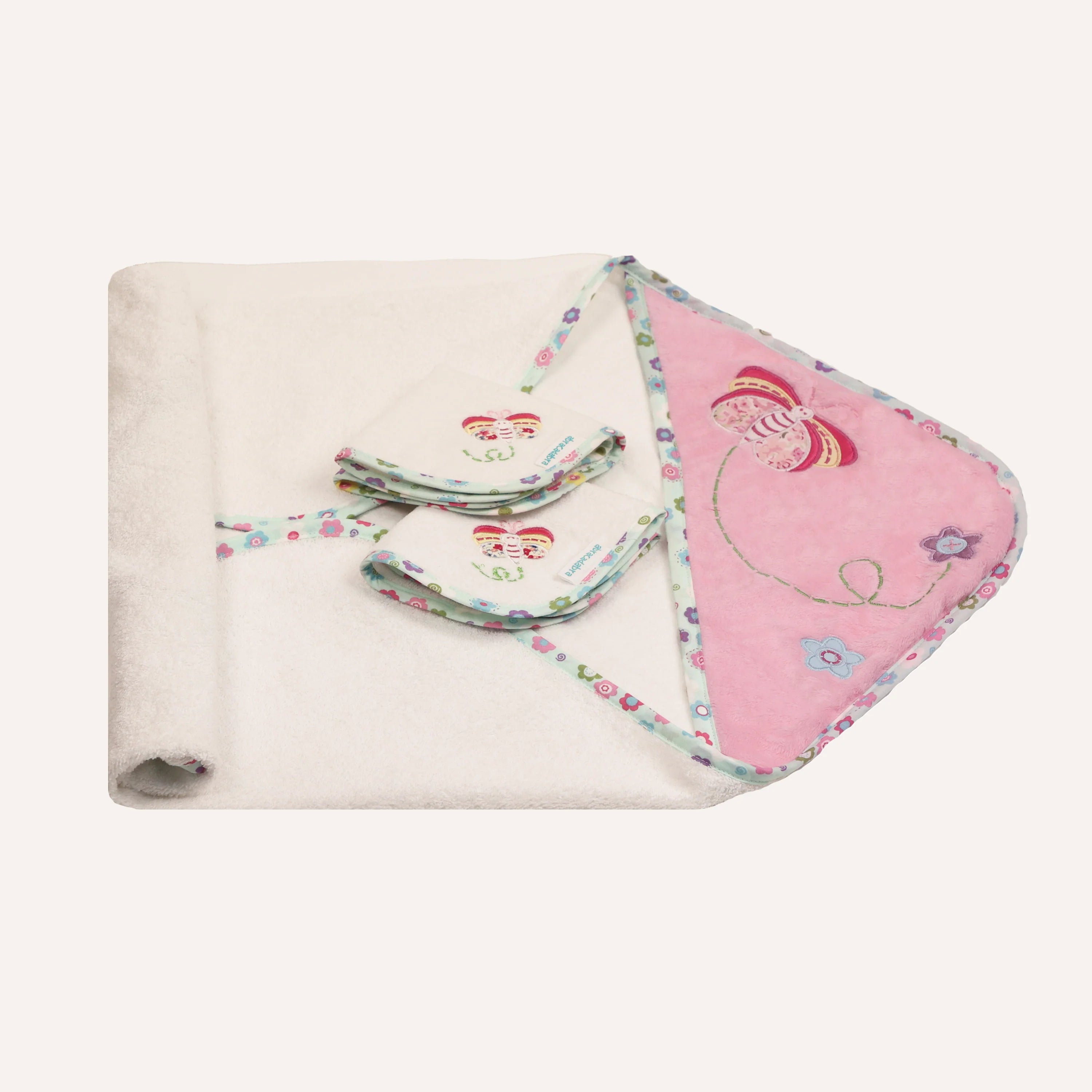 Abracadabra Hooded Towel with Two Face Washers Papillon