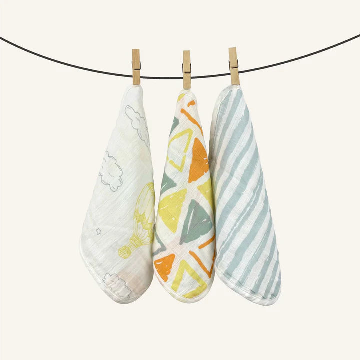 Abracadabra Muslin Wipes (Set of 3) - Hot Air Balloon