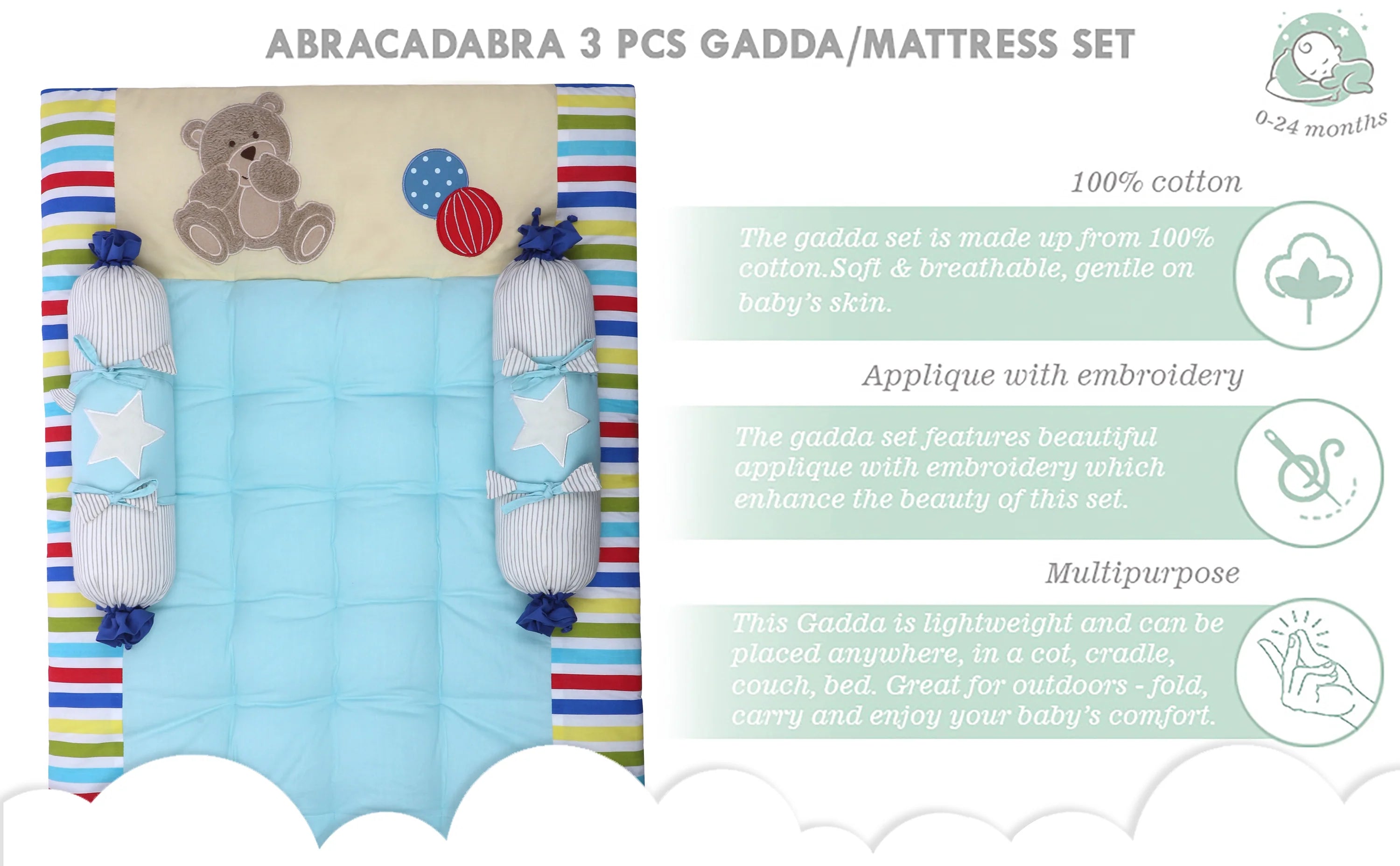 Abracadabra Gadda Set with Two bolsters Teddy Love