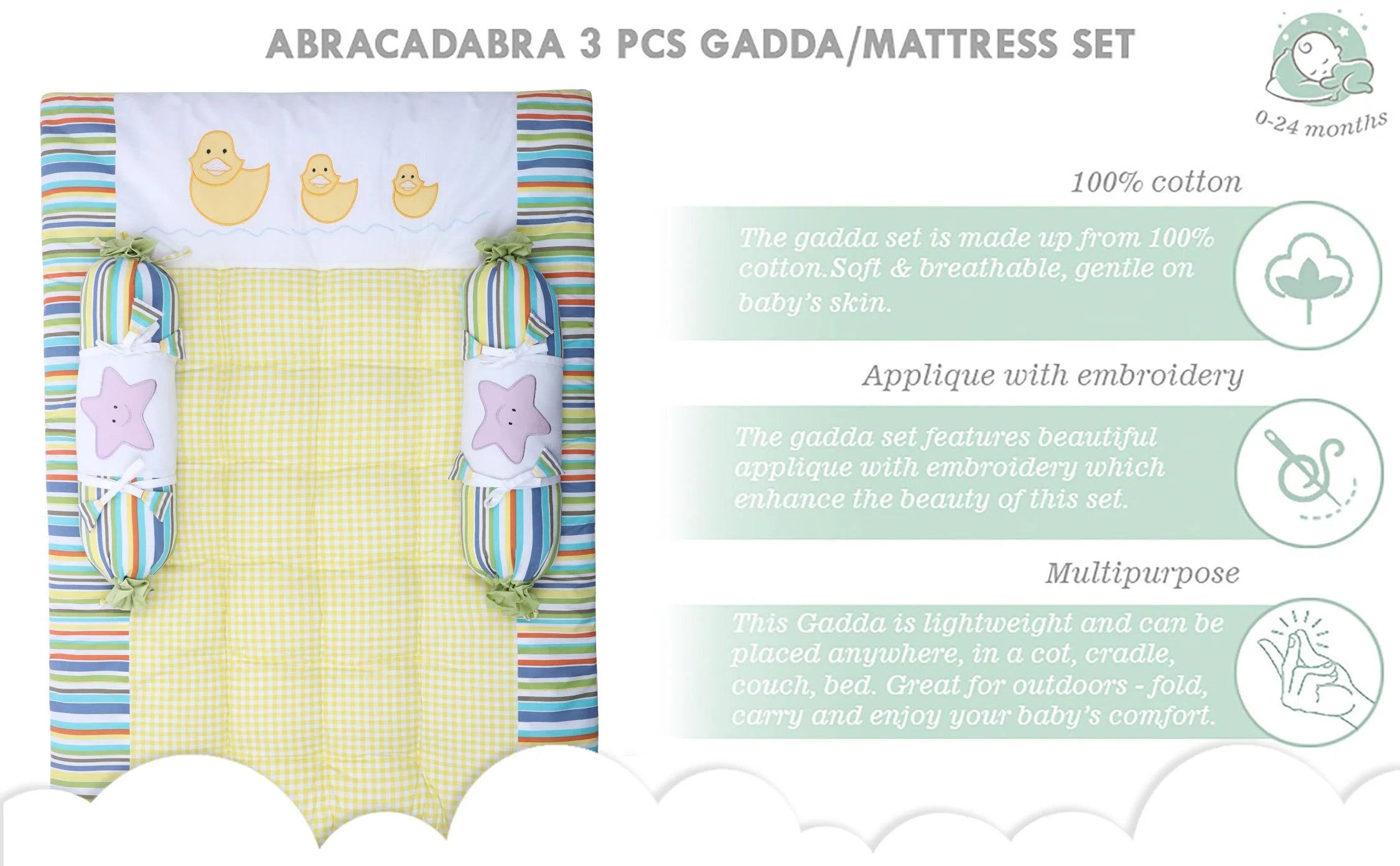 Abracadabra Gadda Set with Two bolsters - One Two Three