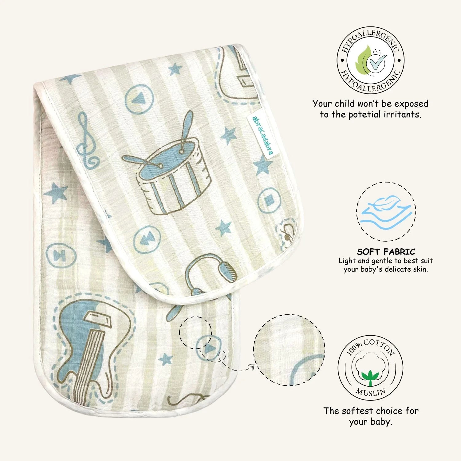 Abracadabra Muslin Burp Pad Rockstar