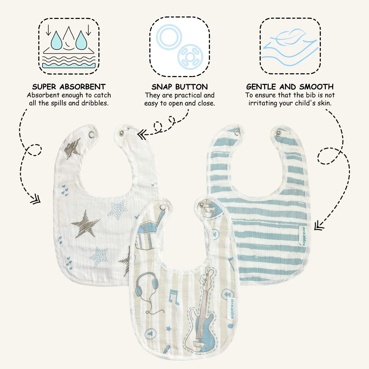 Abracadabra Muslin Bibs Rockstar