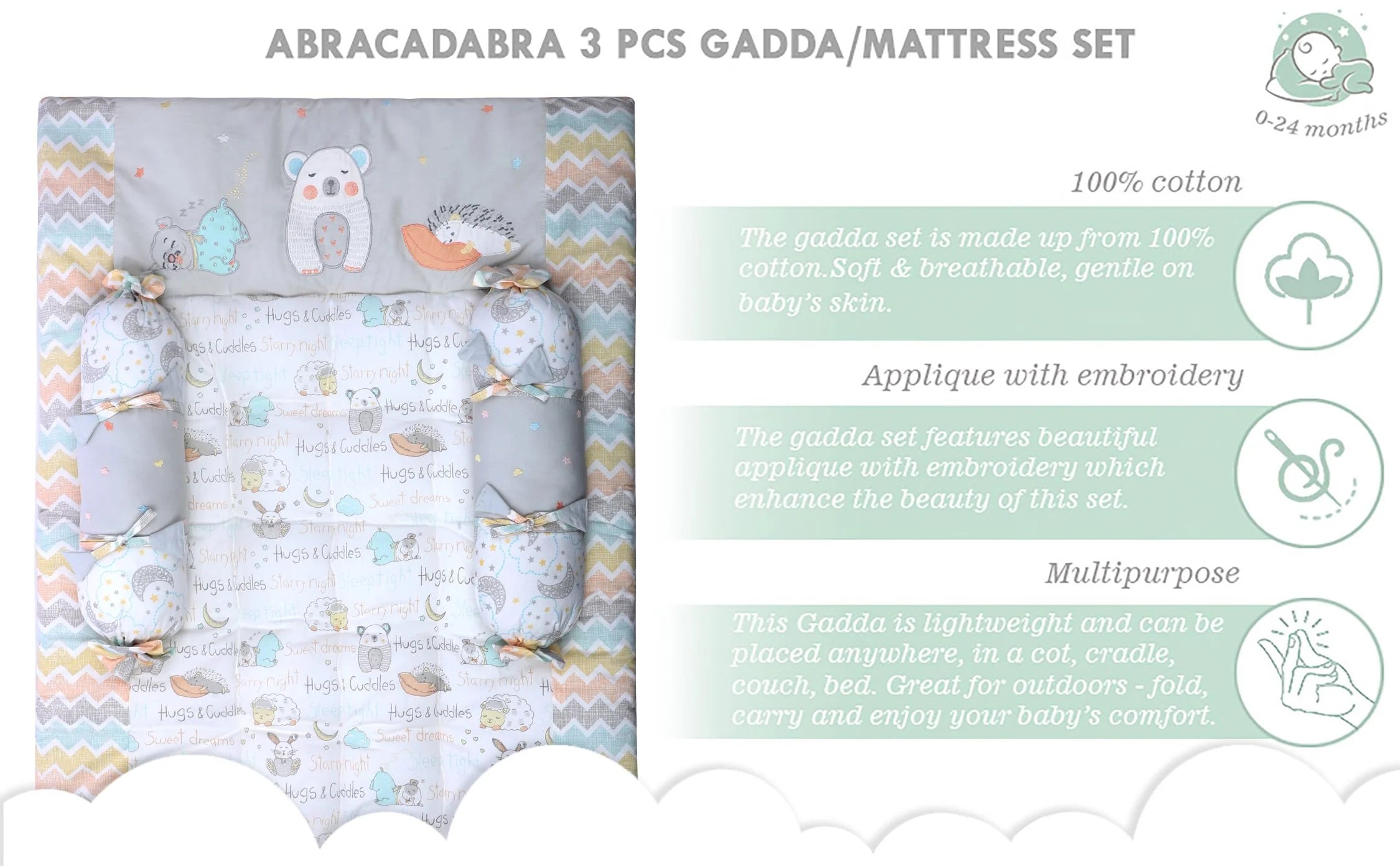 Abracadabra Gadda Set with Two bolsters Sleepy Friends
