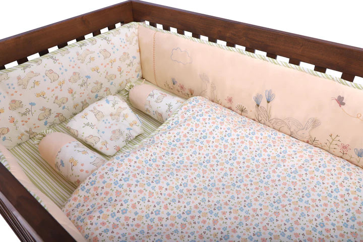 6 Piece Baby Cot Bedding Set - Bunny Garden