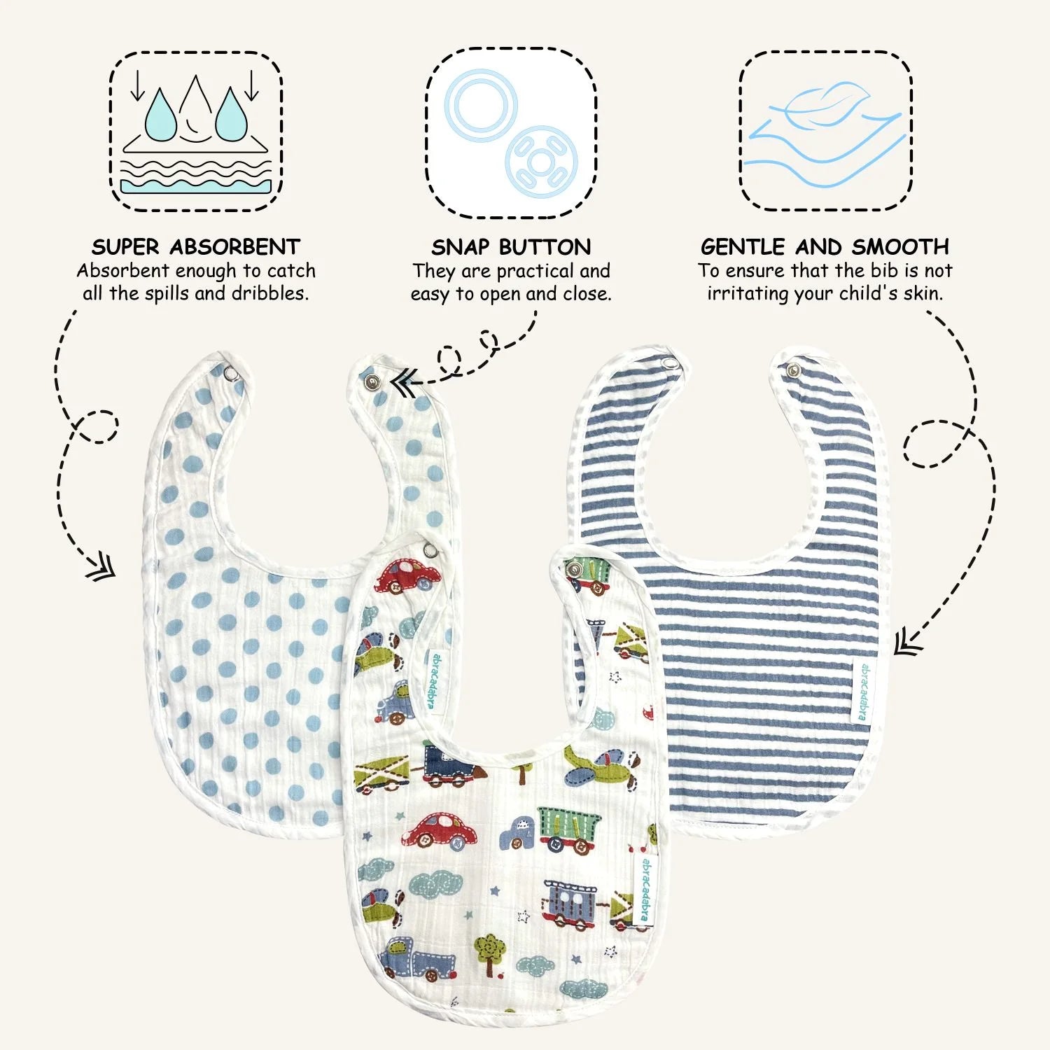 Abracadabra Muslin Bibs Transport