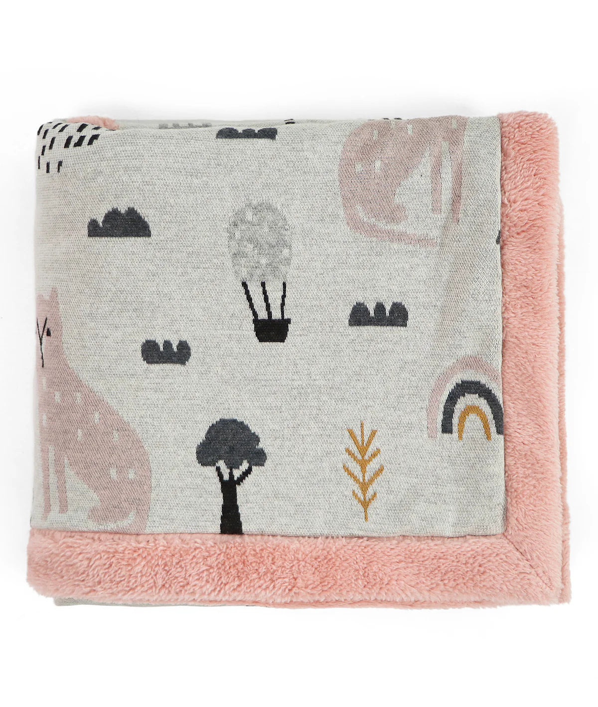 Woodland Pink Pearl Knitted Blanket with Faux Fur Back for Babies