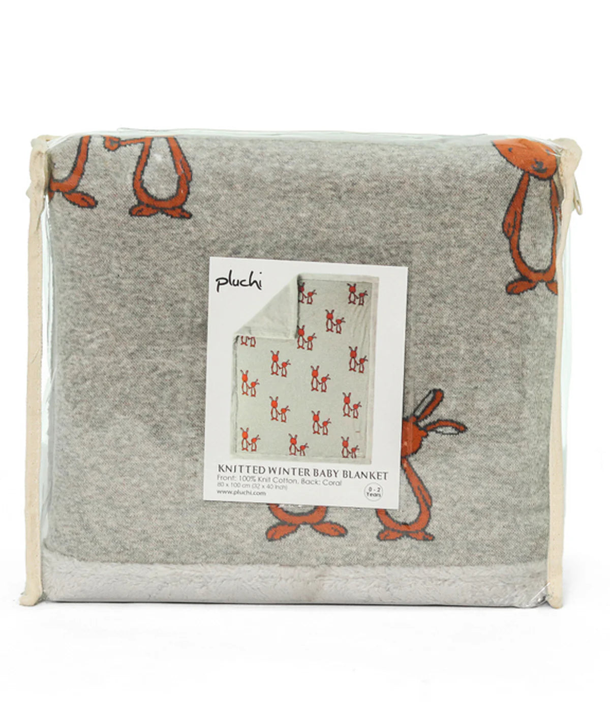 Mumma & Baby Bunny Grey Color Knitted Blanket with Faux Fur Back for Babies