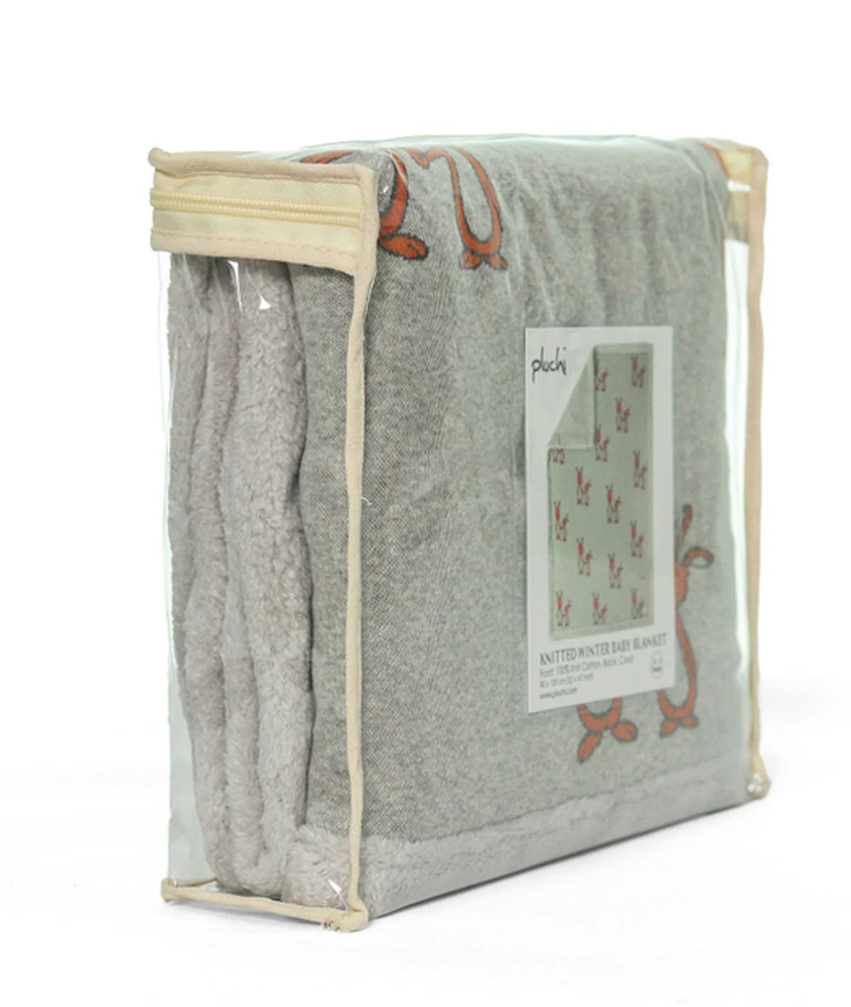 Mumma & Baby Bunny Grey Color Knitted Blanket with Faux Fur Back for Babies