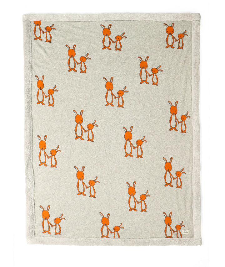 Mumma & Baby Bunny Grey Color Knitted Blanket with Faux Fur Back for Babies