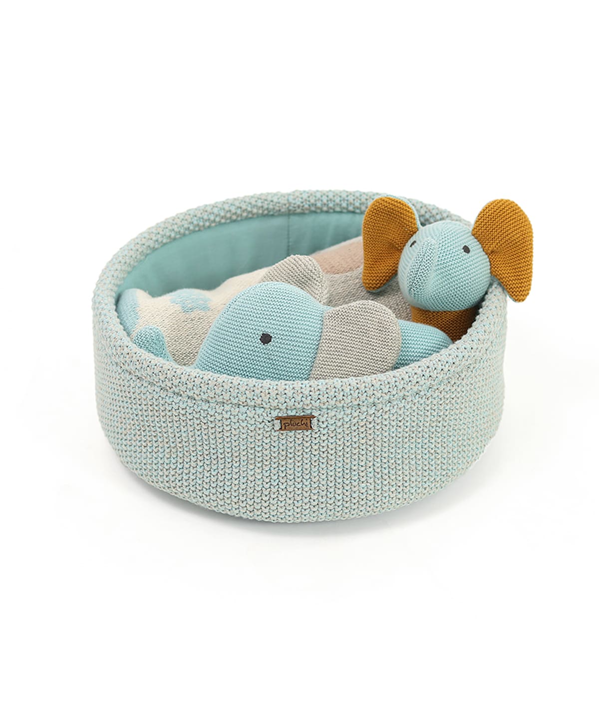 Ele Gift Basket (Set of Four pcs - Storage Basket, Knitted Baby Blanket, Soft Toy, and Rattle)