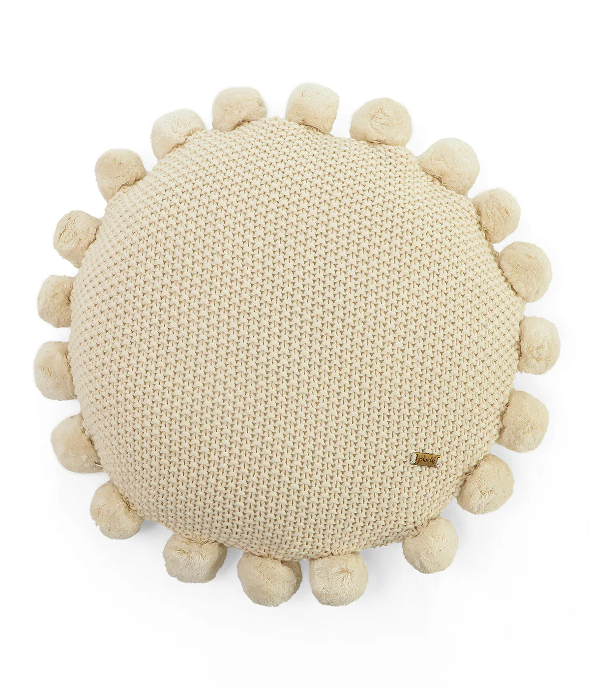 Pom Pom Natural Cotton Knitted Decorative Sixteen Inches Dia Cushion Cover