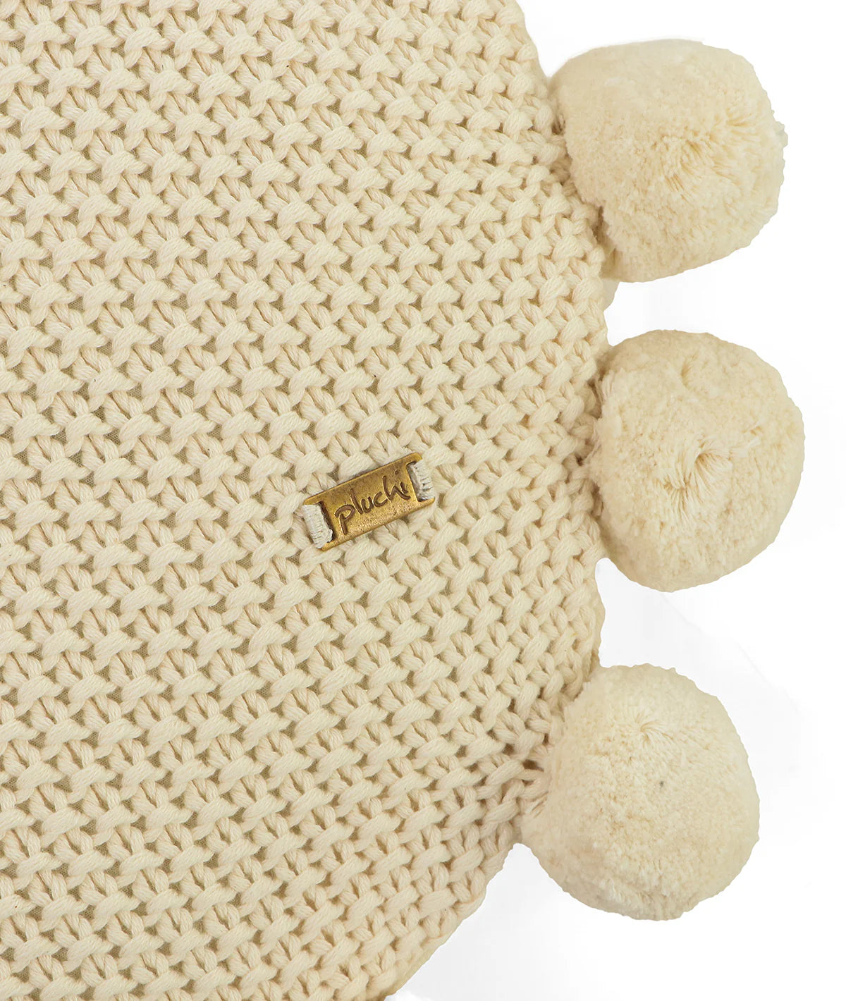 Pom Pom Natural Cotton Knitted Decorative Sixteen Inches Dia Cushion Cover