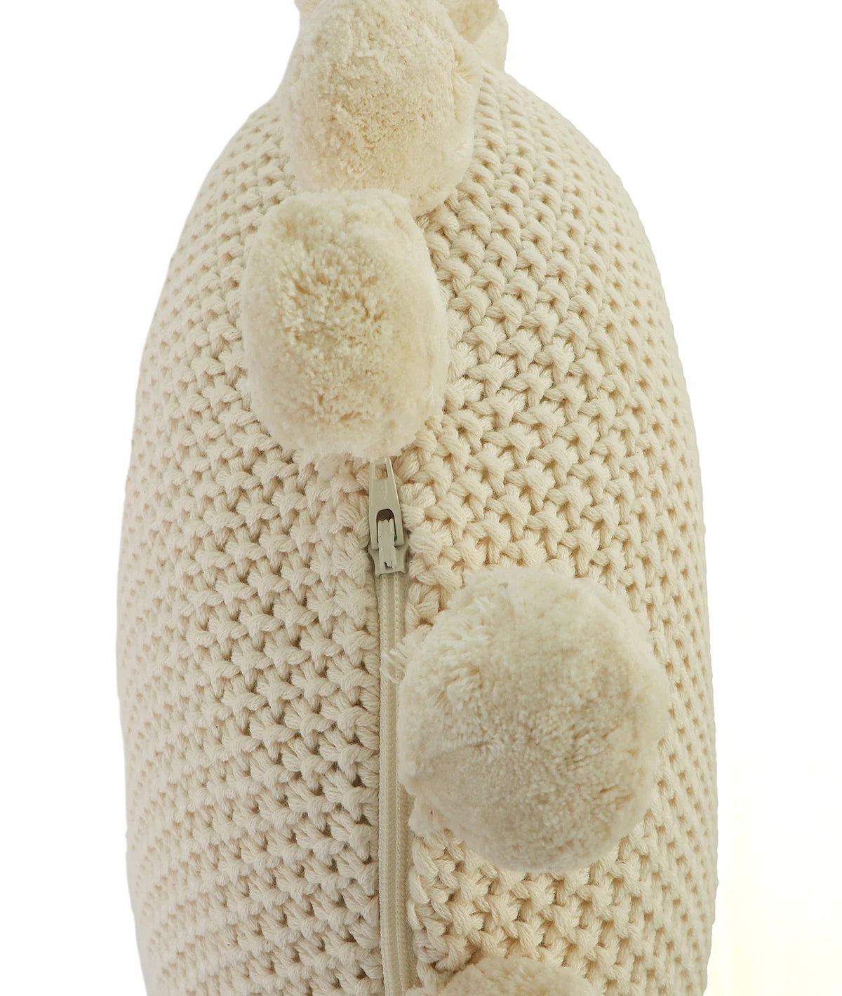 Pom Pom Natural Cotton Knitted Decorative Sixteen Inches Dia Cushion Cover