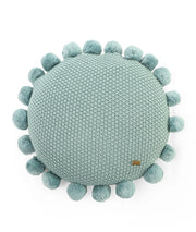 Pom Pom Dull Blue Cotton Knitted Decorative Sixteen Inches Dia Cushion Cover