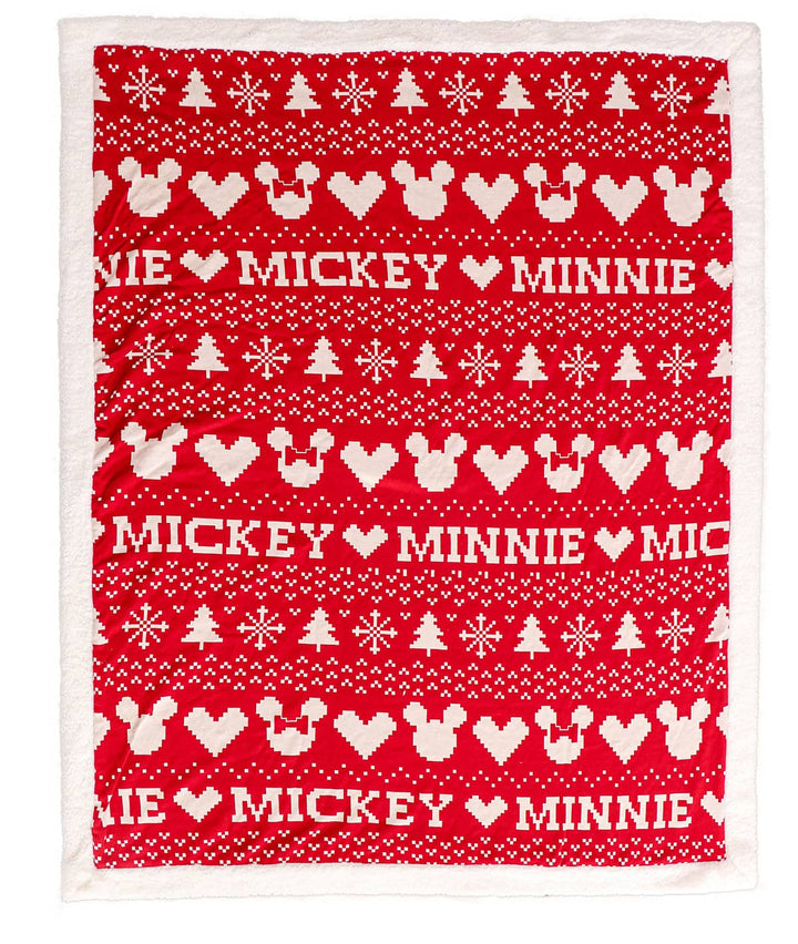 Fairisle Christmas Mickey Mouse Sherpa Cotton Knitted Kids Single Bed Blanket with Warm Sherpa Fabric (4 to 14 Years)