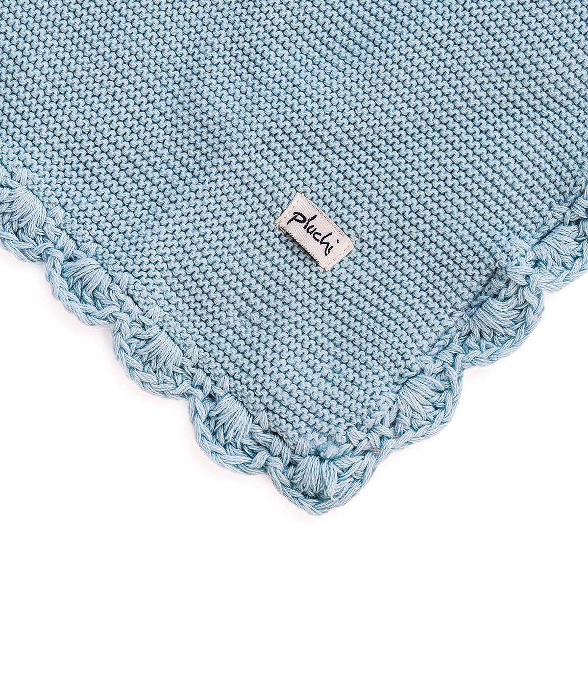 Teddy Bear- Baby Blue Cotton Knitted All Season AC Blanket with Cuddle Cloth Set for Babies