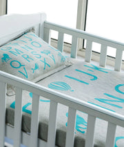 Alphabet Vanilla Grey Cotton Knitted Cot Sheet & Pillow Set for Babies