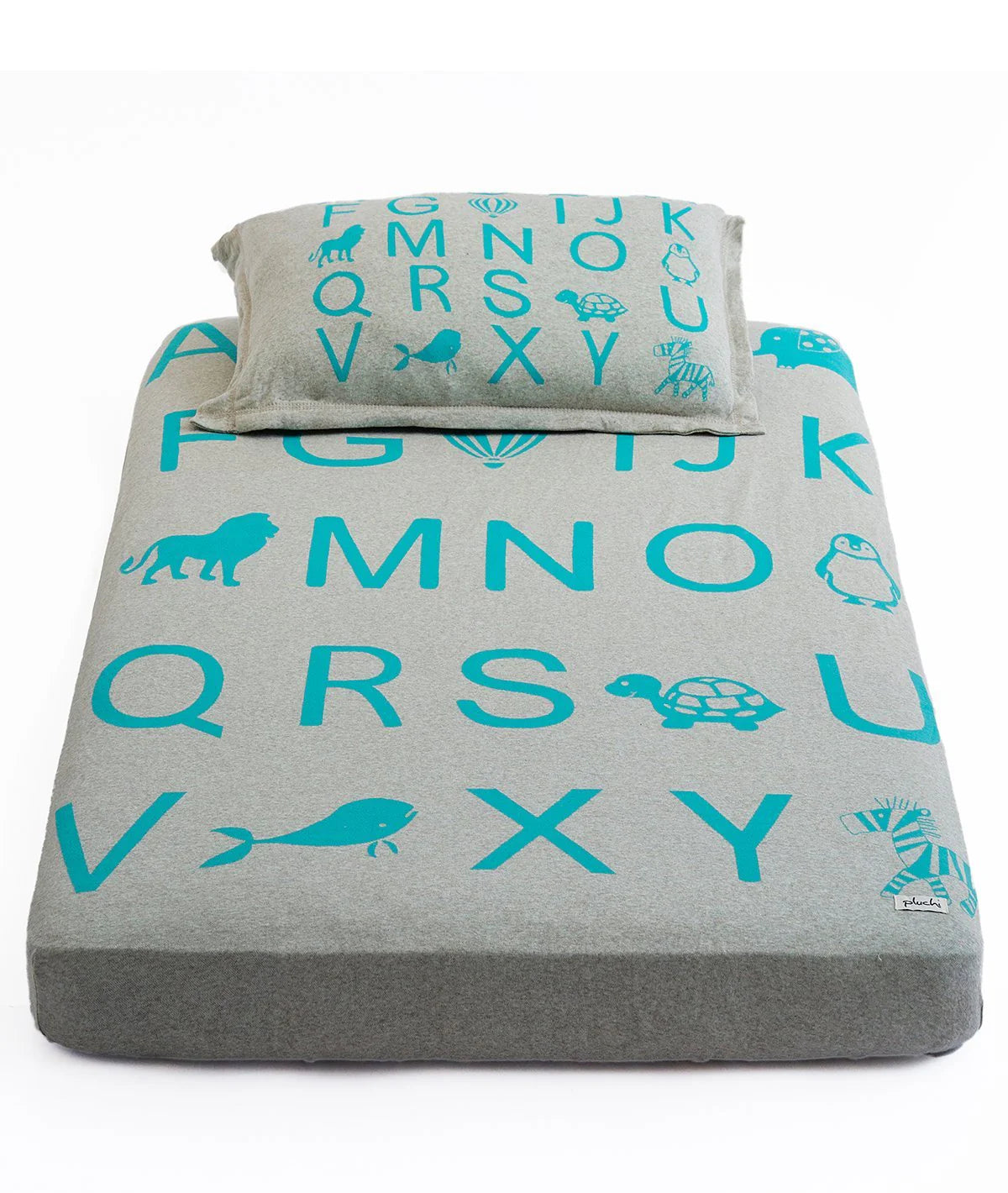 Alphabet Vanilla Grey Cotton Knitted Cot Sheet & Pillow Set for Babies