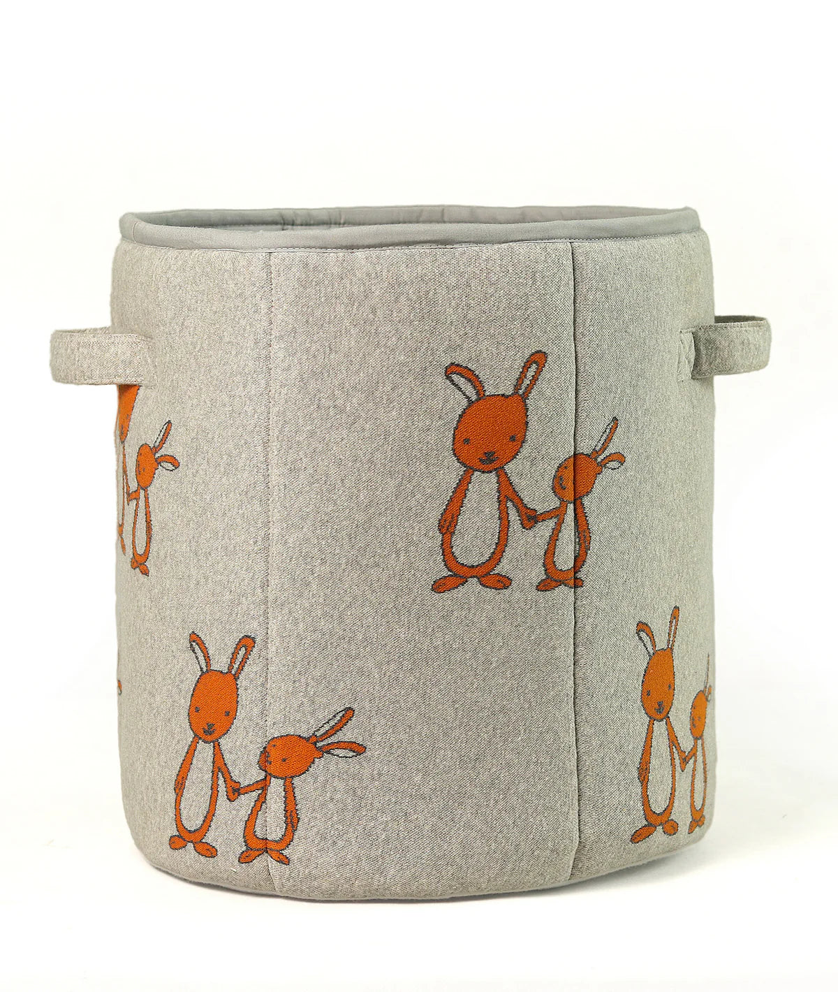 Mumma and Baby Bunny Cotton Knitted Large Kids Baskets in Light Grey Melange & Bright Orange For Assembling Toys and other Playing Accessories