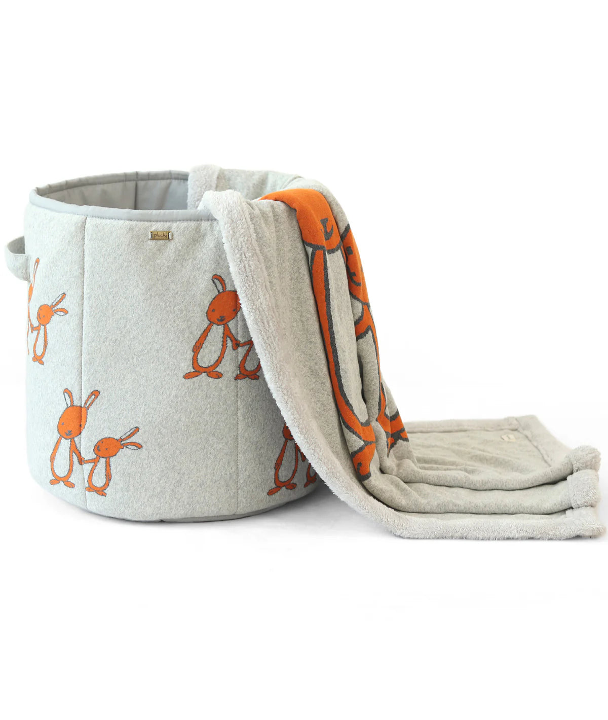 Mumma and Baby Bunny Cotton Knitted Large Kids Baskets in Light Grey Melange & Bright Orange For Assembling Toys and other Playing Accessories