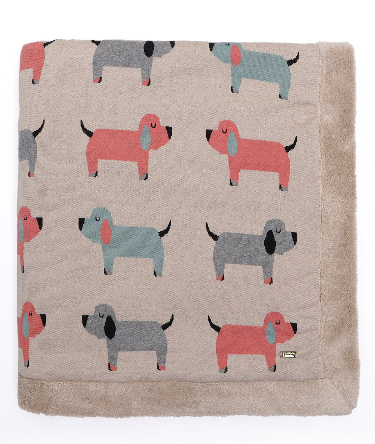 Scottie Dog - Shell Color Cotton Knitted Blanket with Faux Fur Back for Kids
