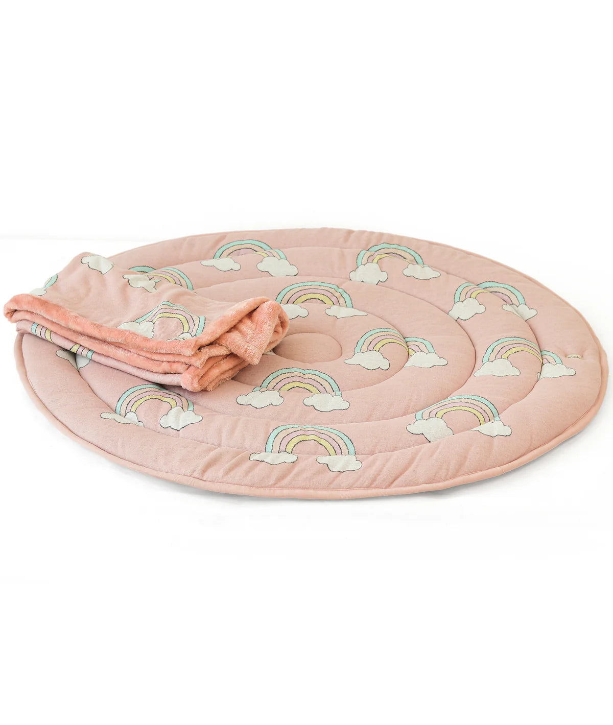 Rainbow Bubblegum Pink Cotton Knitted Quilted Playmat for Babies