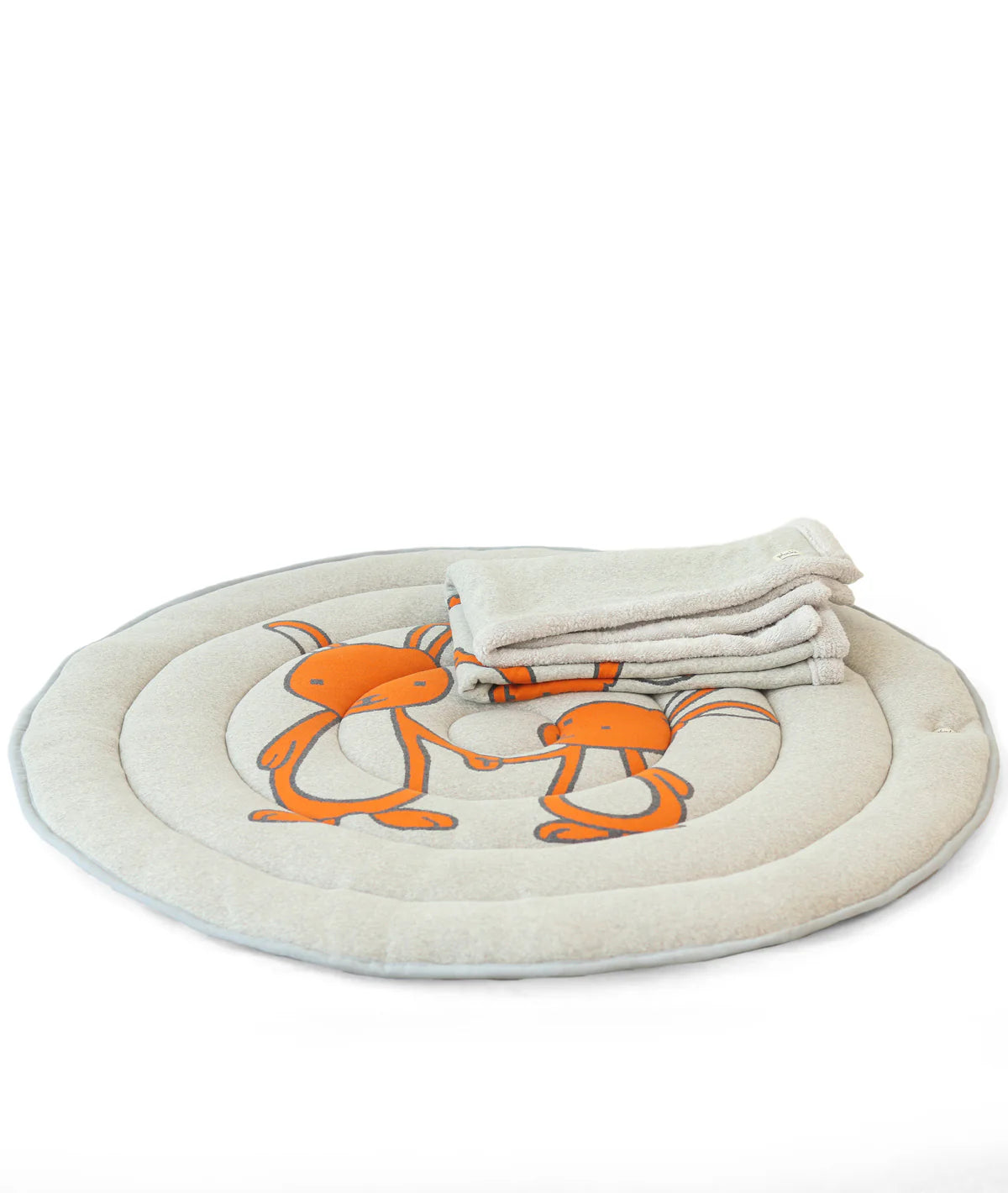 Mumma & Baby Bunny Vanilla Grey Melange & Orange Cotton Knitted Quilted Playmat for Babies
