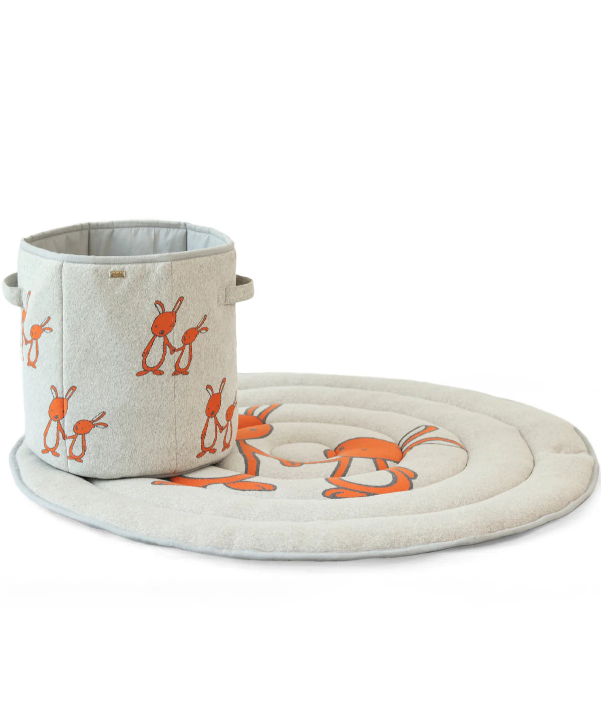 Mumma & Baby Bunny Vanilla Grey Melange & Orange Cotton Knitted Quilted Playmat for Babies