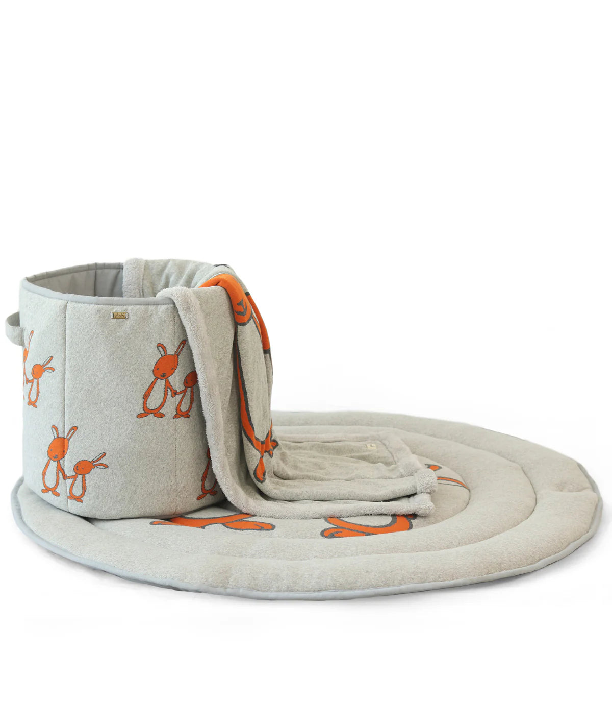 Mumma & Baby Bunny Vanilla Grey Melange & Orange Cotton Knitted Quilted Playmat for Babies