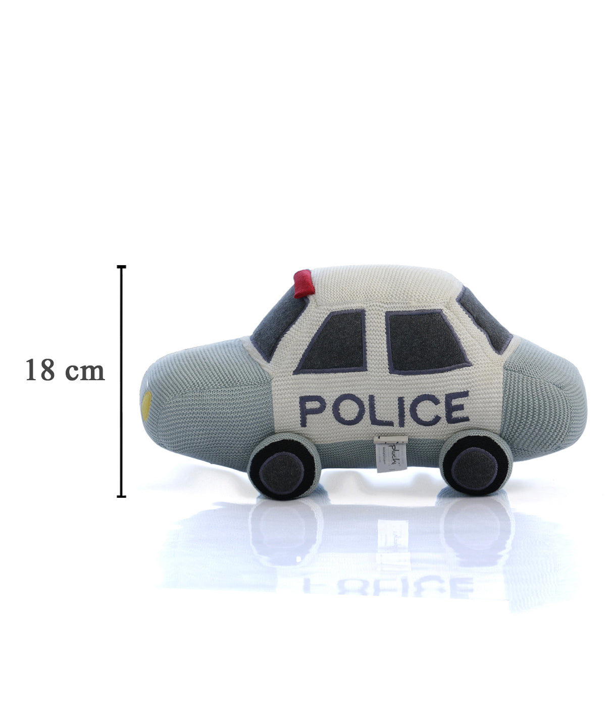 Police Car - Light Blue , Black and Natural Cotton Knitted Stuffed Soft Toy for Babies / Kids