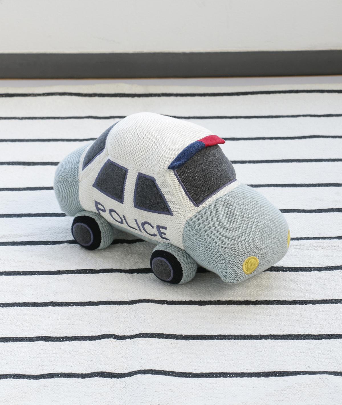 Police Car - Light Blue , Black and Natural Cotton Knitted Stuffed Soft Toy for Babies / Kids