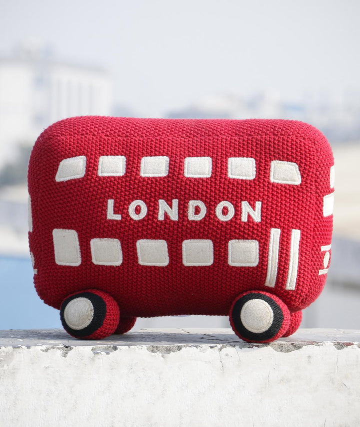 Wheels on The Bus - Red & Natural Cotton Knitted Stuffed Soft Toy for Babies / Kids