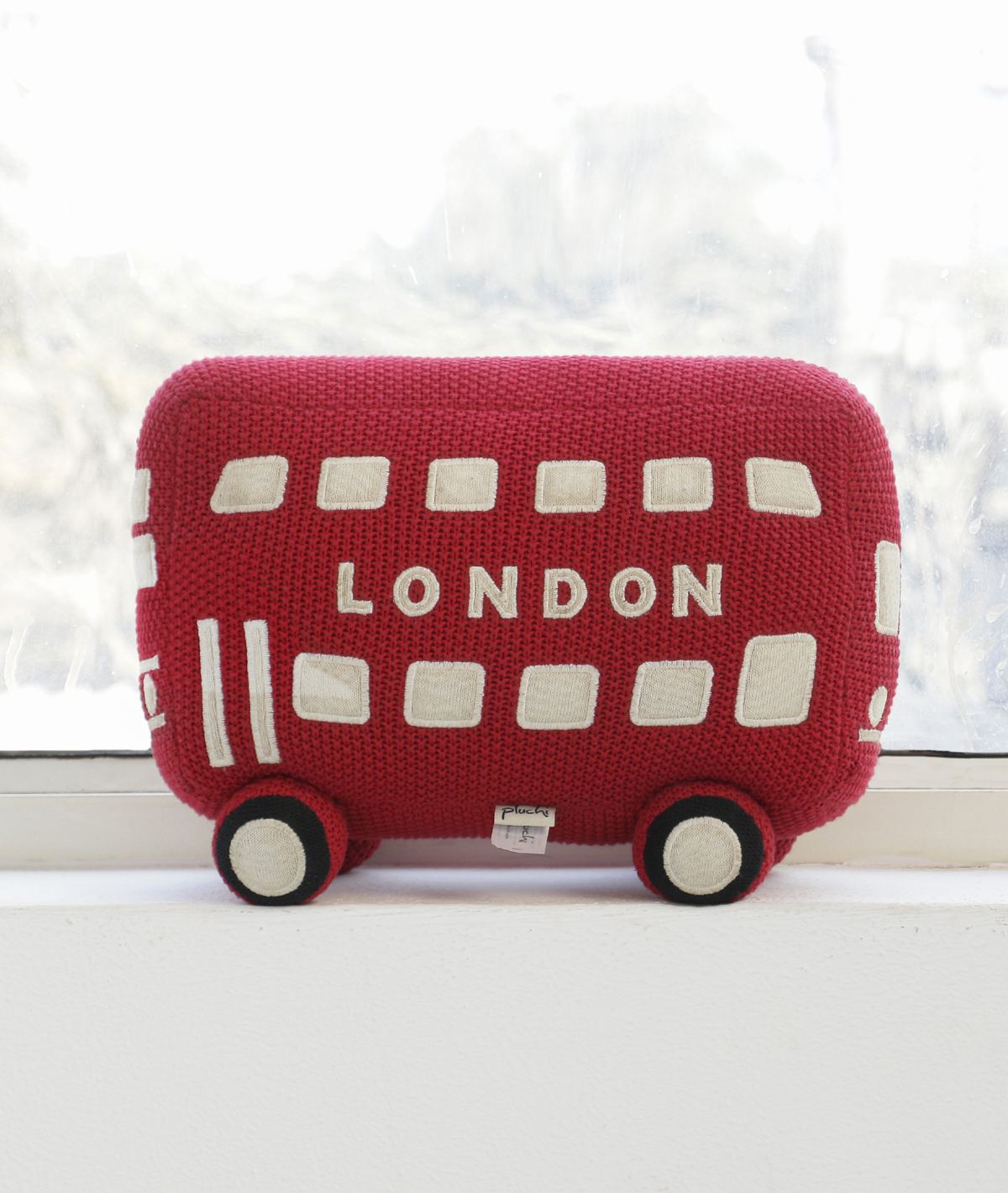 Wheels on The Bus - Red & Natural Cotton Knitted Stuffed Soft Toy for Babies / Kids
