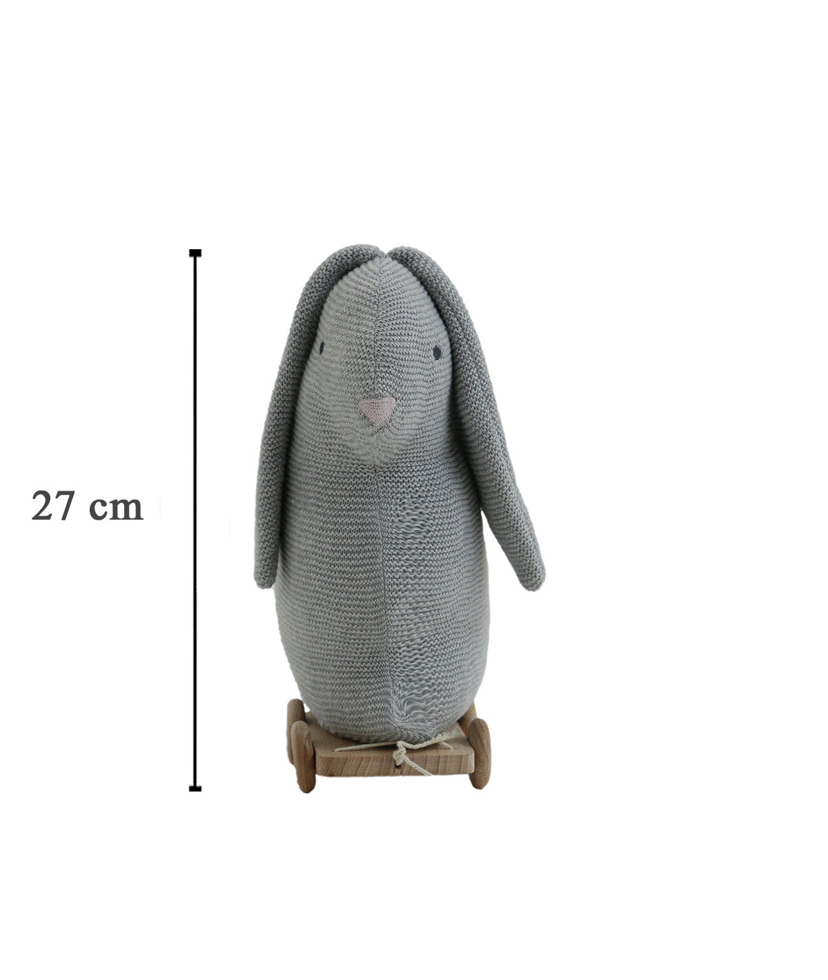 Push & Pull Bunny - Grey Cotton Knitted Stuffed Soft Toy for Babies / Kids with Wooden Cart
