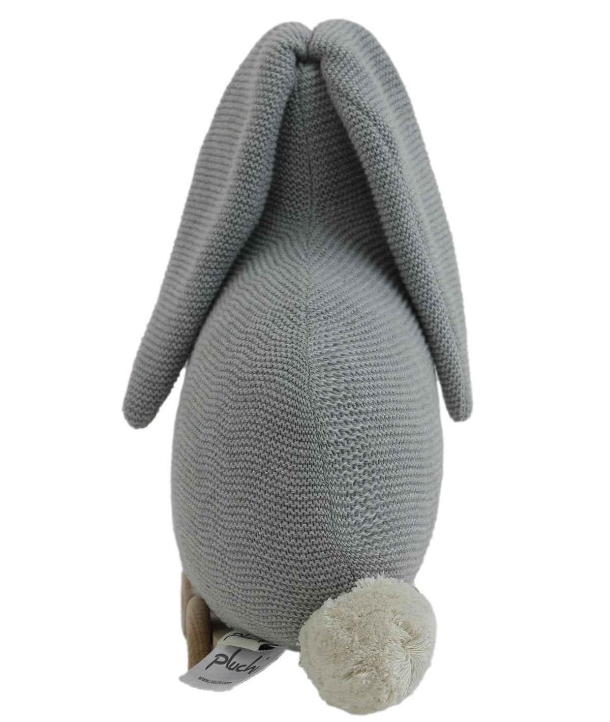 Push & Pull Bunny - Grey Cotton Knitted Stuffed Soft Toy for Babies / Kids with Wooden Cart
