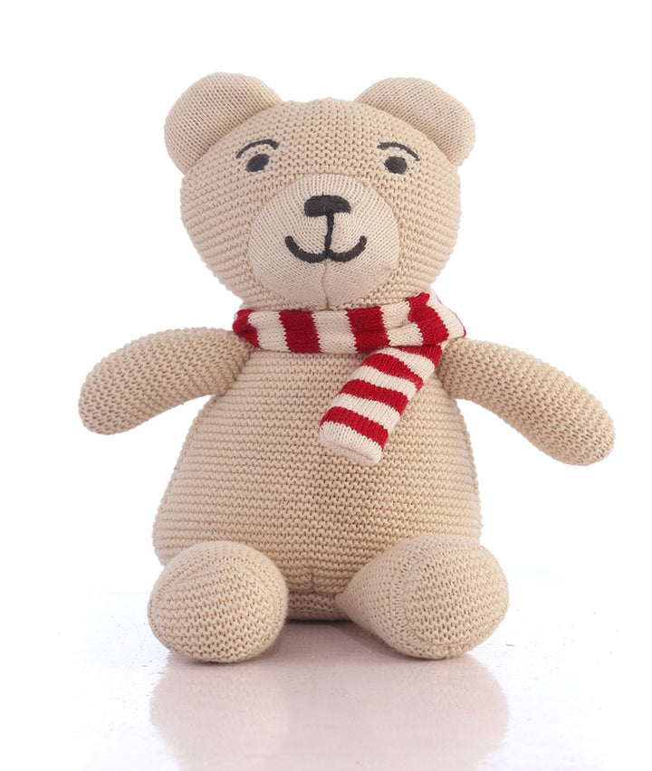 Mumma Bear Cotton Knitted Stuffed Soft Toy (Natural & Red)