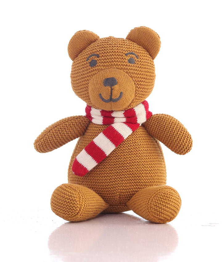 Mumma Bear Cotton Knitted Stuffed Soft Toy (Mustard & Red)