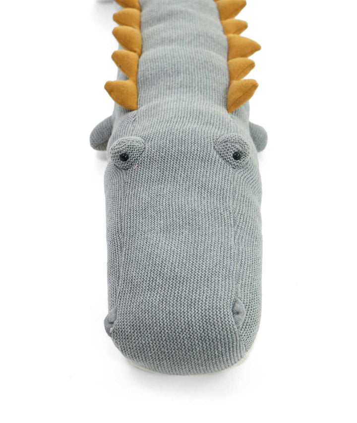 Jaws Crocodile Cotton Knitted Stuffed Soft Toy (Light Grey Mel., Pale Whisper & Mustard)