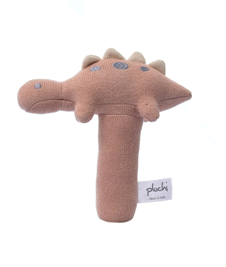 Stego Dino Cotton Knitted Stuffed Soft Rattle Toy (Baby Pink)