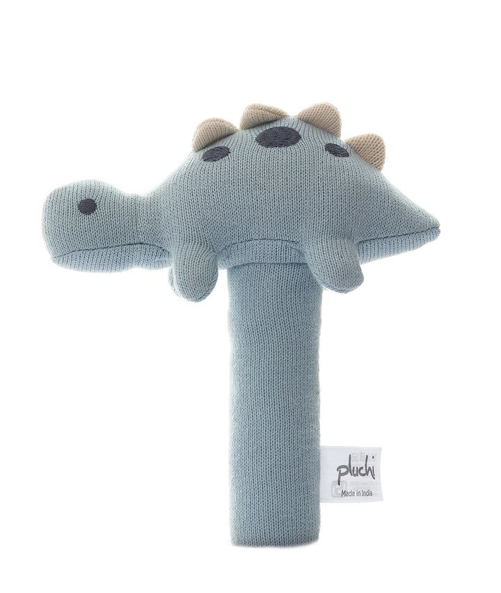 Stego Dino Cotton Knitted Stuffed Soft Rattle Toy (Baby Blue)