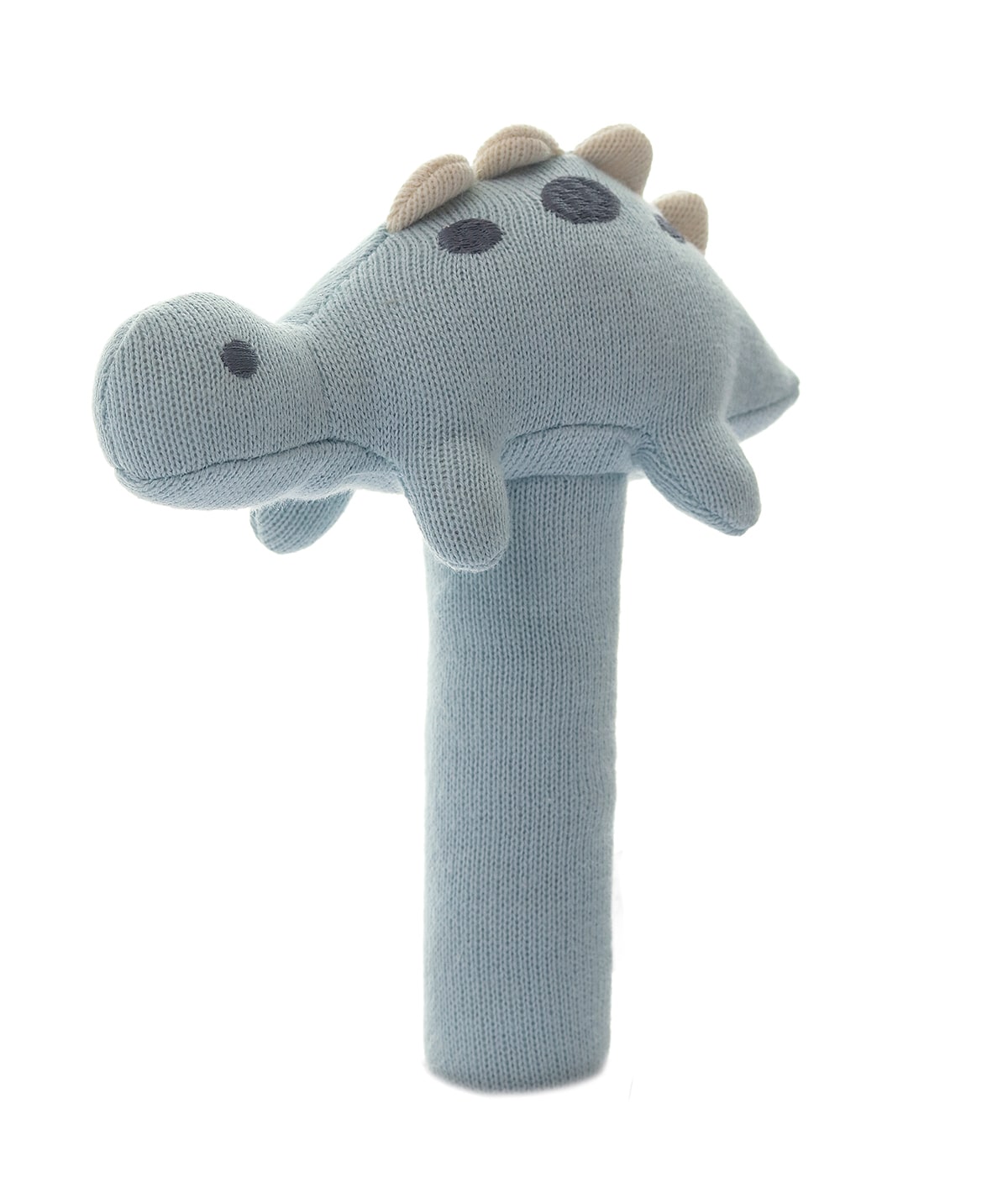 Stego Dino Cotton Knitted Stuffed Soft Rattle Toy (Baby Blue)