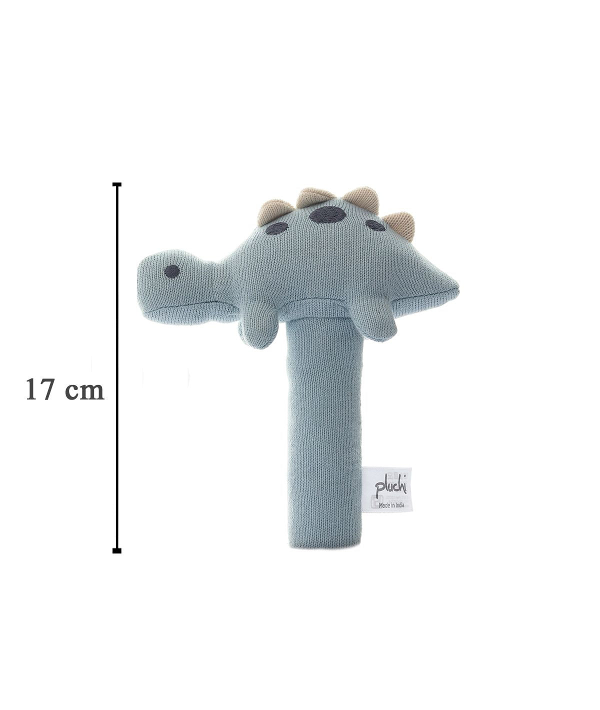 Stego Dino Cotton Knitted Stuffed Soft Rattle Toy (Baby Blue)