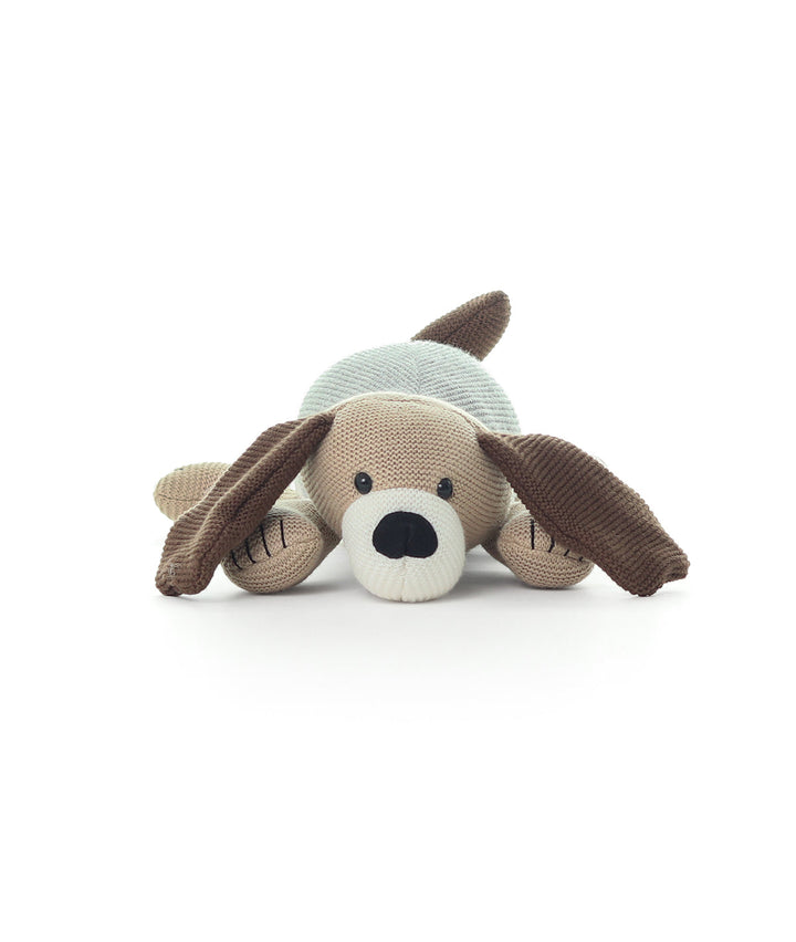 Slinky Dog Cotton Knitted Stuffed Soft Toy (Linen & Light Grey Melange Color)