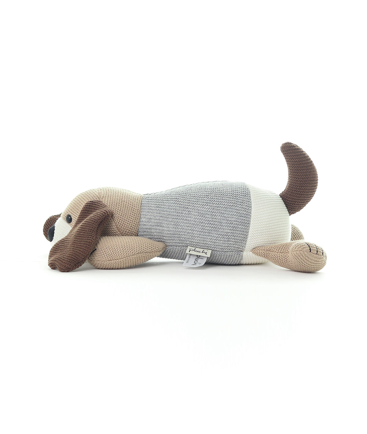 Slinky Dog Cotton Knitted Stuffed Soft Toy (Linen & Light Grey Melange Color)