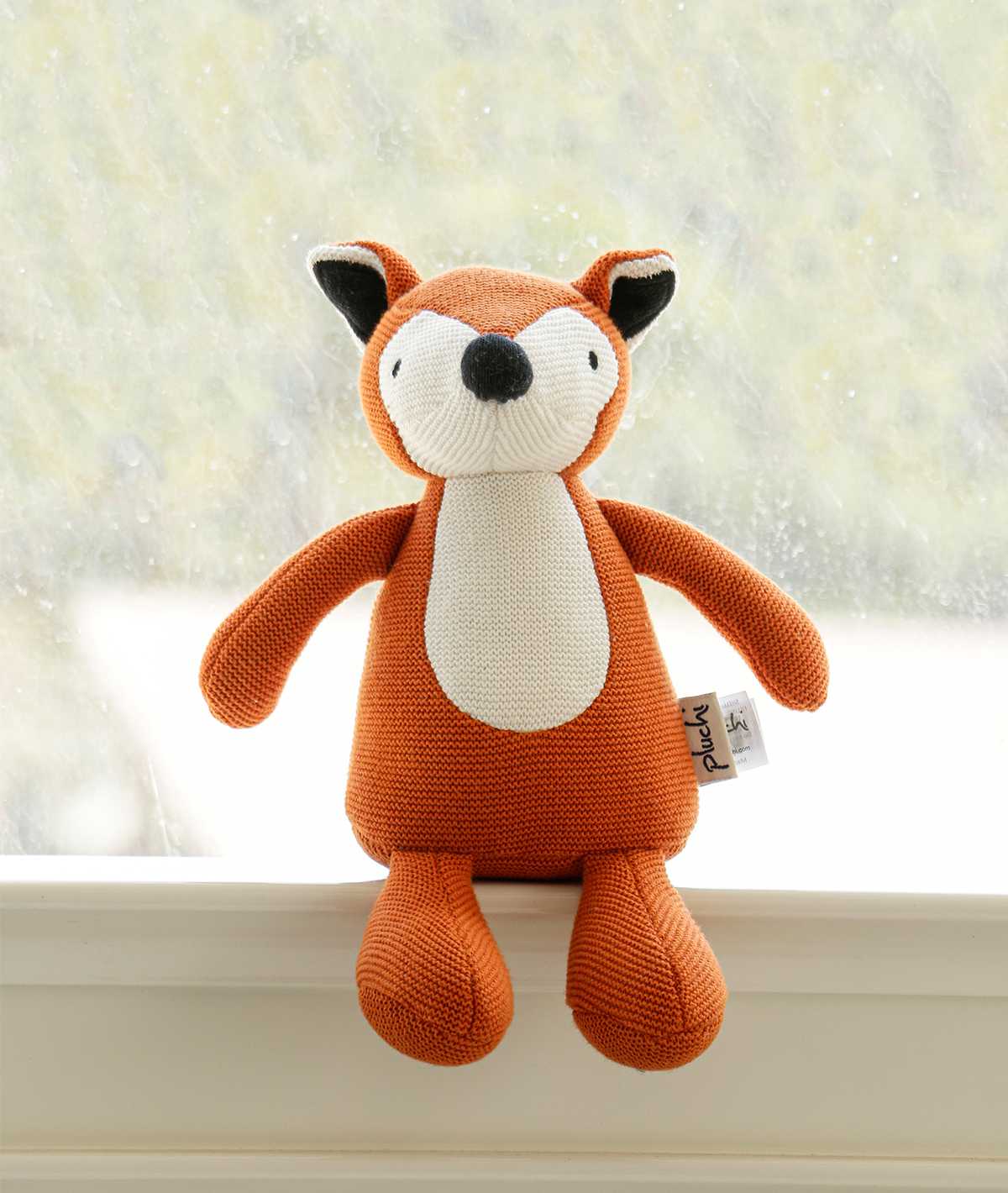 The Timid Fox - Cotton Knitted Stuffed Soft Toy For Babies & Kids (Bright Orange & Natural)
