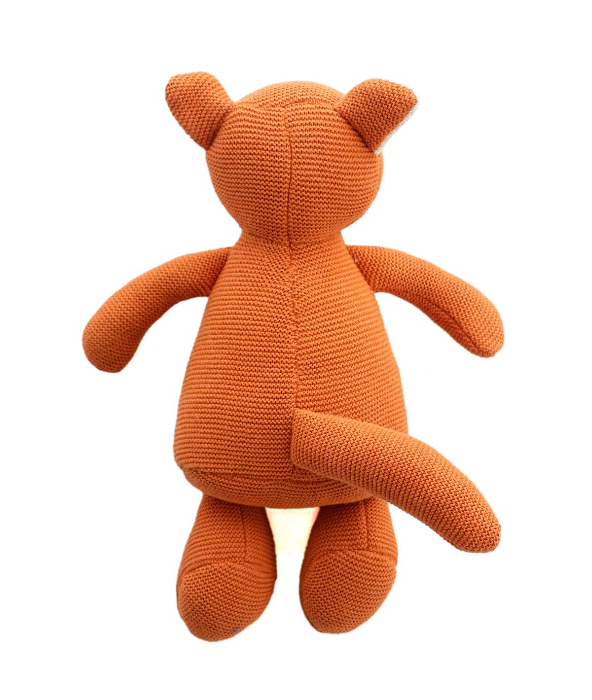 The Timid Fox - Cotton Knitted Stuffed Soft Toy For Babies & Kids (Bright Orange & Natural)