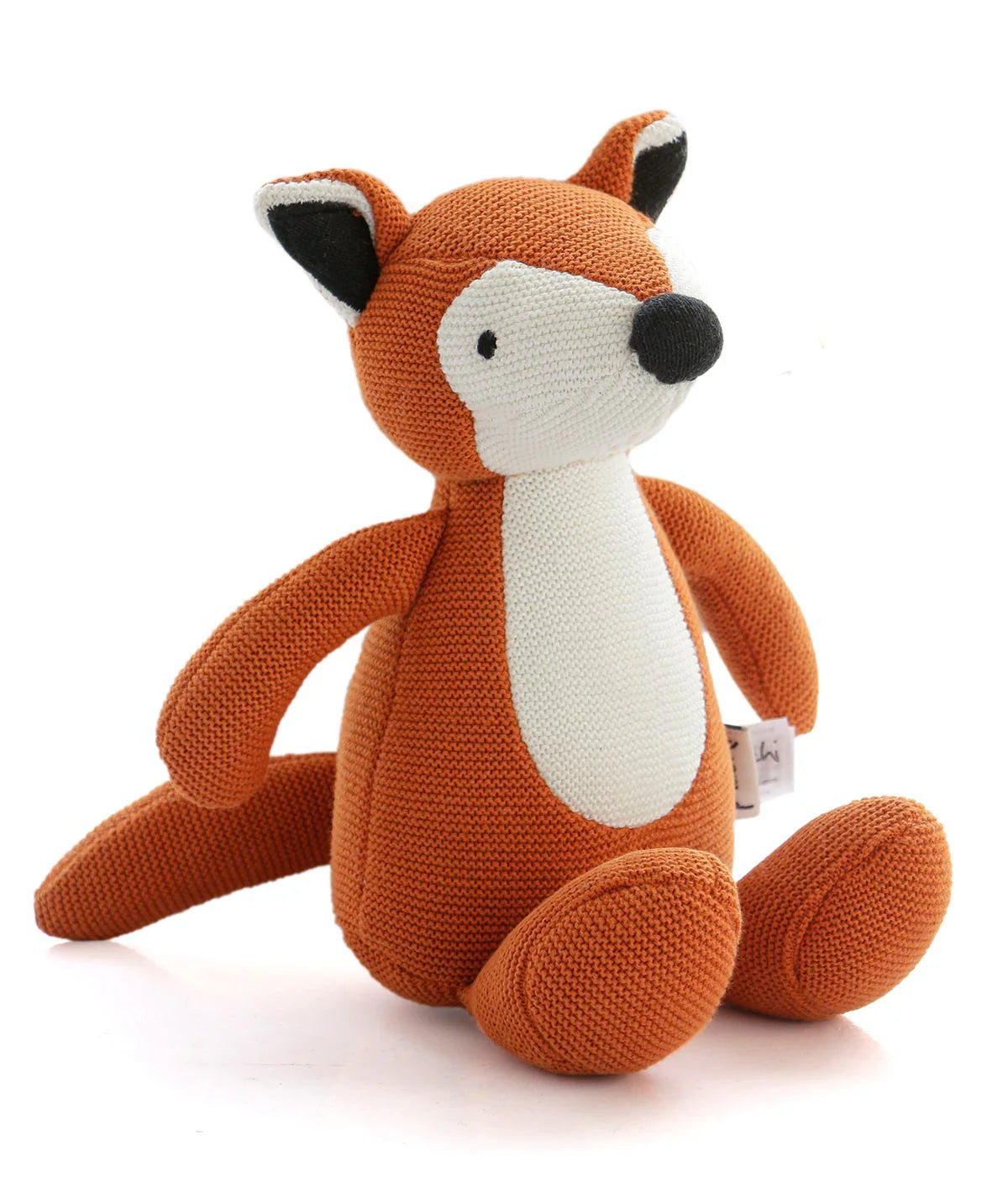 The Timid Fox - Cotton Knitted Stuffed Soft Toy For Babies & Kids (Bright Orange & Natural)