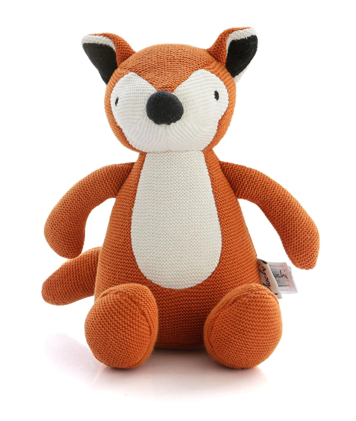 The Timid Fox - Cotton Knitted Stuffed Soft Toy For Babies & Kids (Bright Orange & Natural)